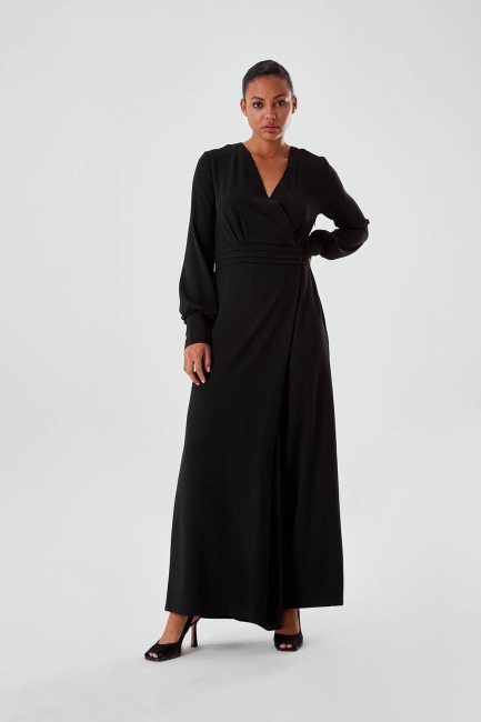 Mizalle - Anvelop Yaka Siyah Tulum Elbise