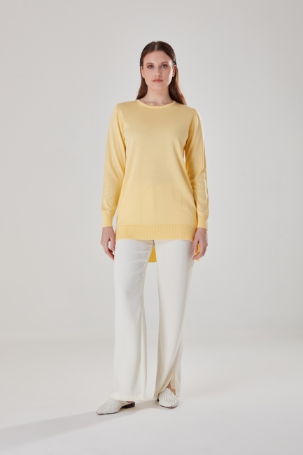 Mizalle - Yellow Long Back Detailed Knitwear Tunic