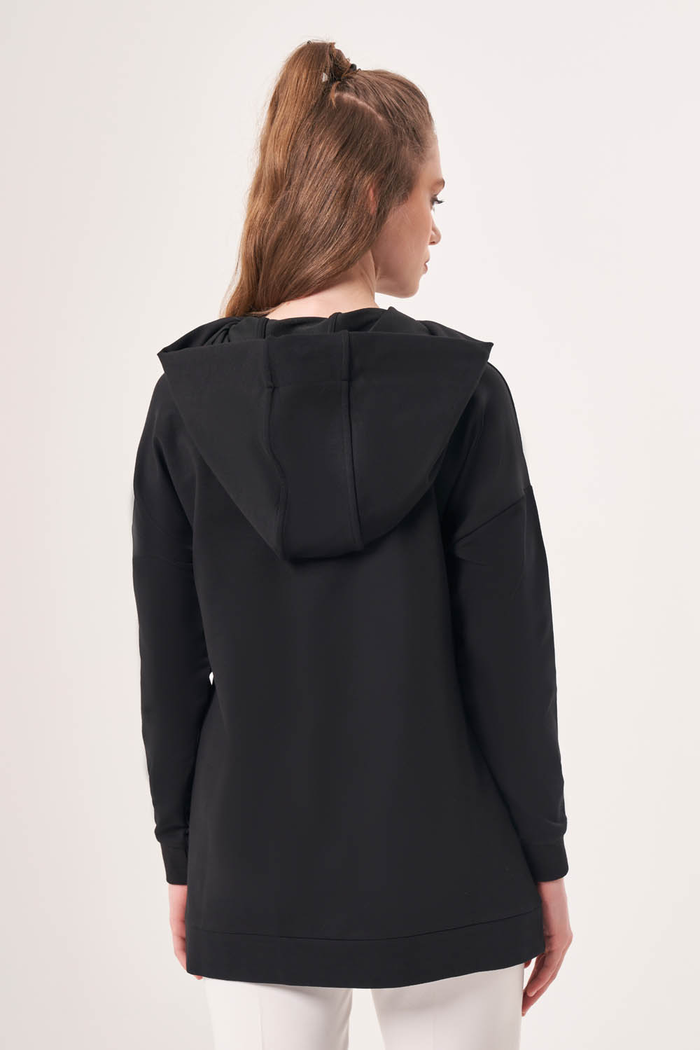 Basic İki İplik Kapüşonlu Siyah Sweatshirt