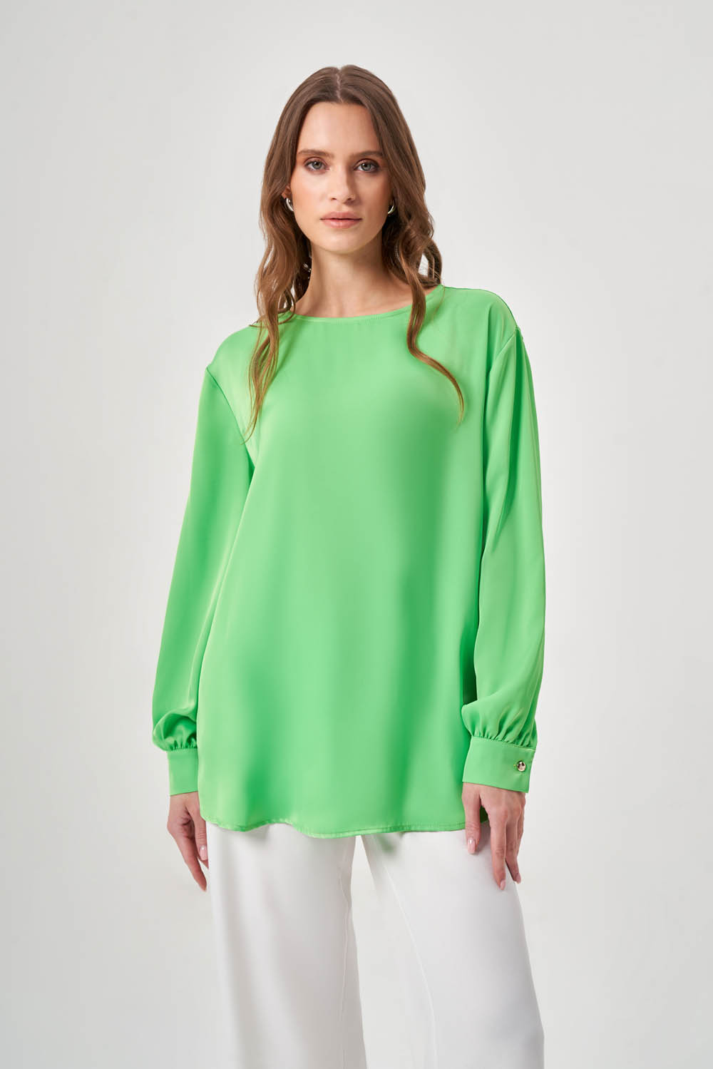 Basic Uzun Kollu Yeşil Bluz