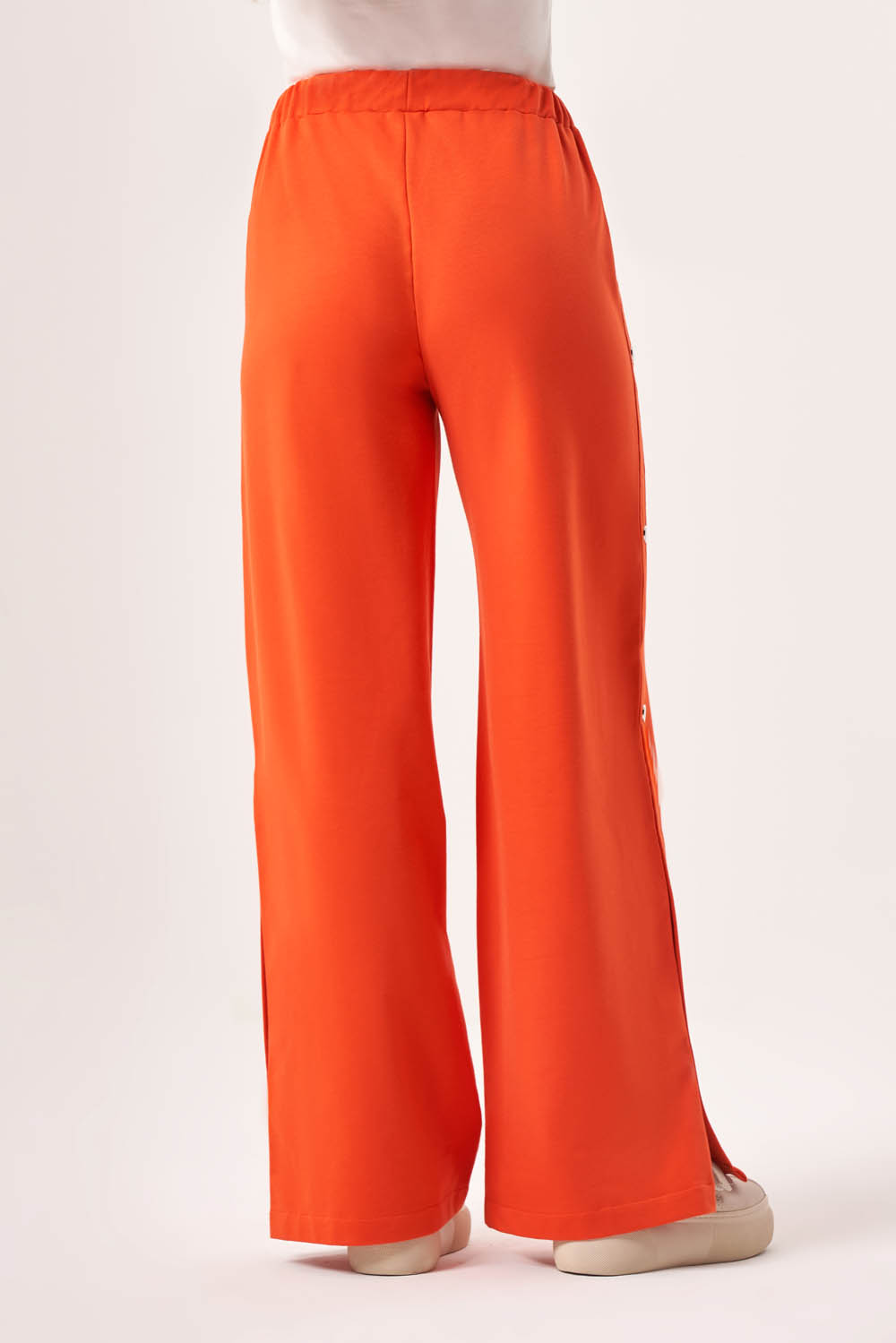 Basic Yan Çıtçıtlı İki İplik Turuncu Pantolon