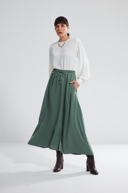 Mizalle - Elastic Waist Mint Flared Skirt