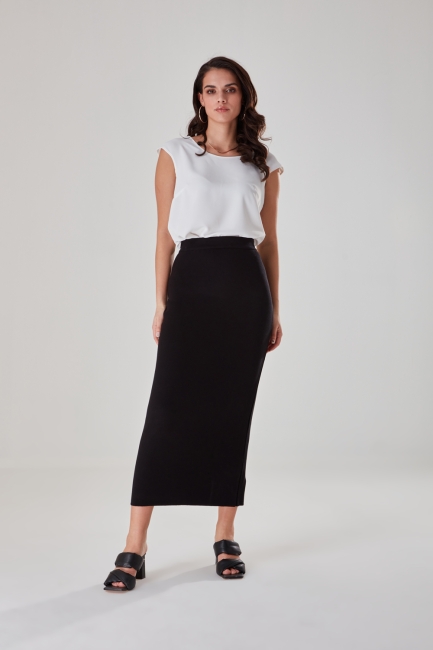 Mizalle - Black Elastıcated Belt Knitwear Skirt