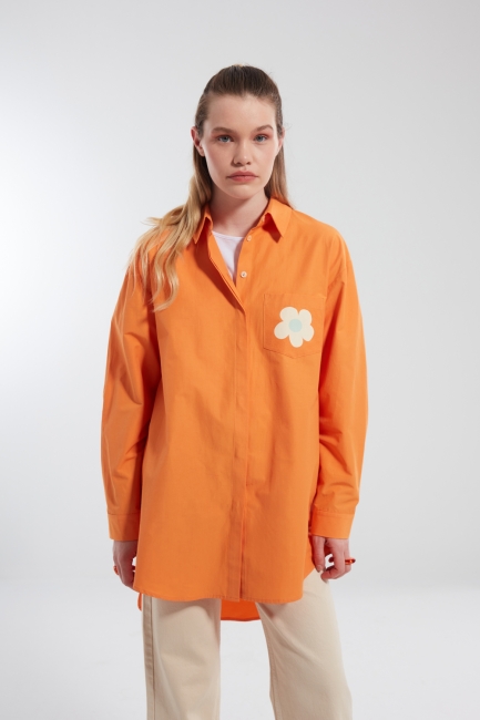 Mizalle - Printed Pocket Detailed Orange Jacket