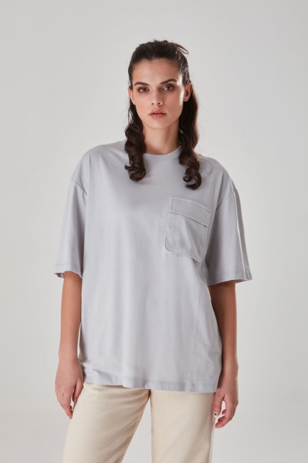 Mizalle - Pocket Detailed Gray T-Shirt