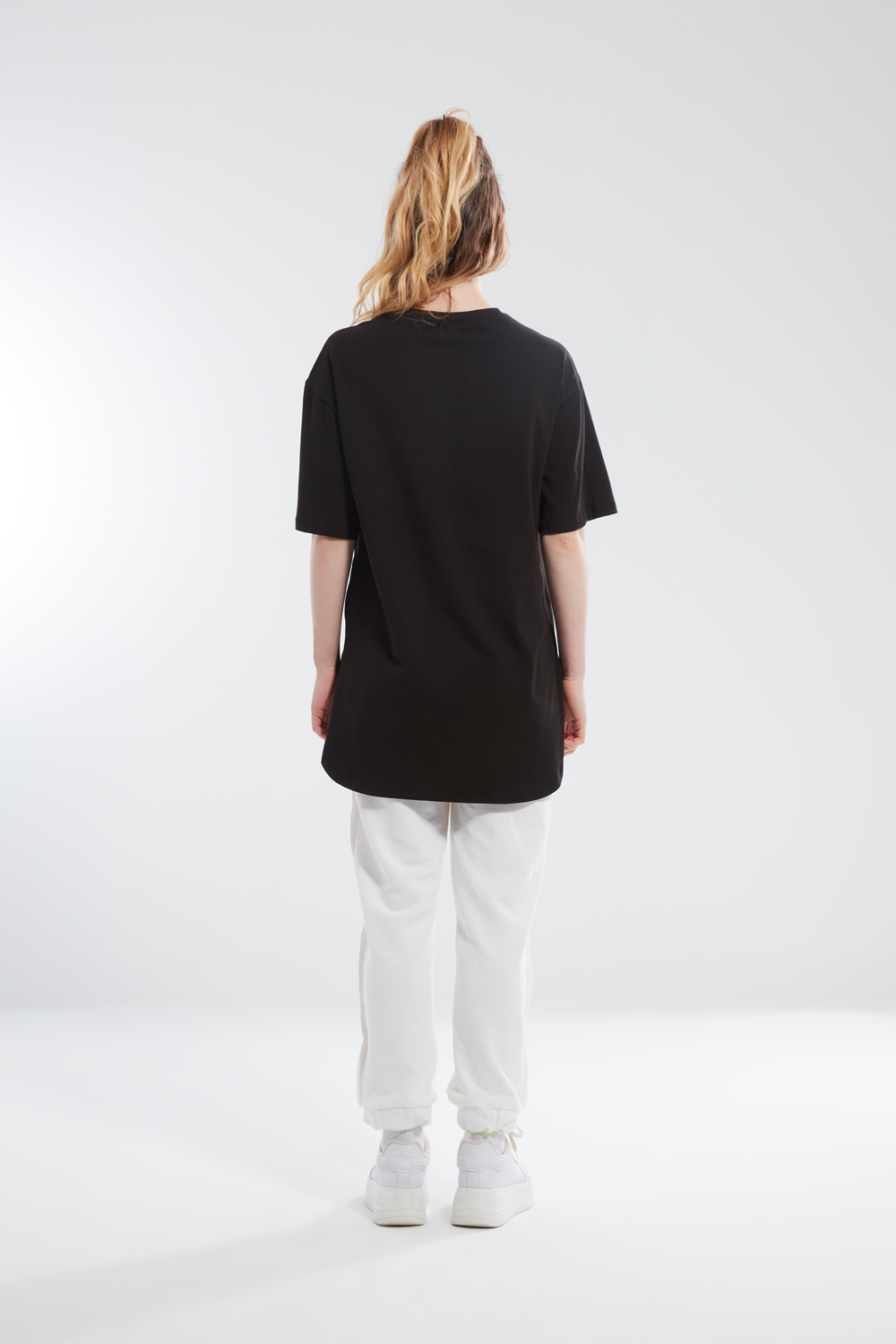 Cep Detaylı Siyah Oversize T-Shirt