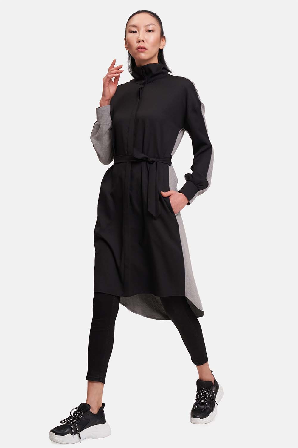 Çift Renkli Tunik Elbise (Gri/Siyah)