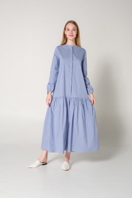 Mizalle - Çizgili Mavi Uzun Elbise
