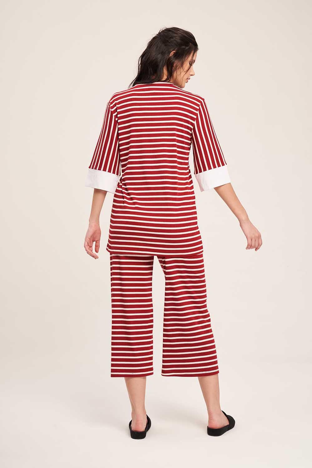 Çizgili Pijama Takımı (Bordo)
