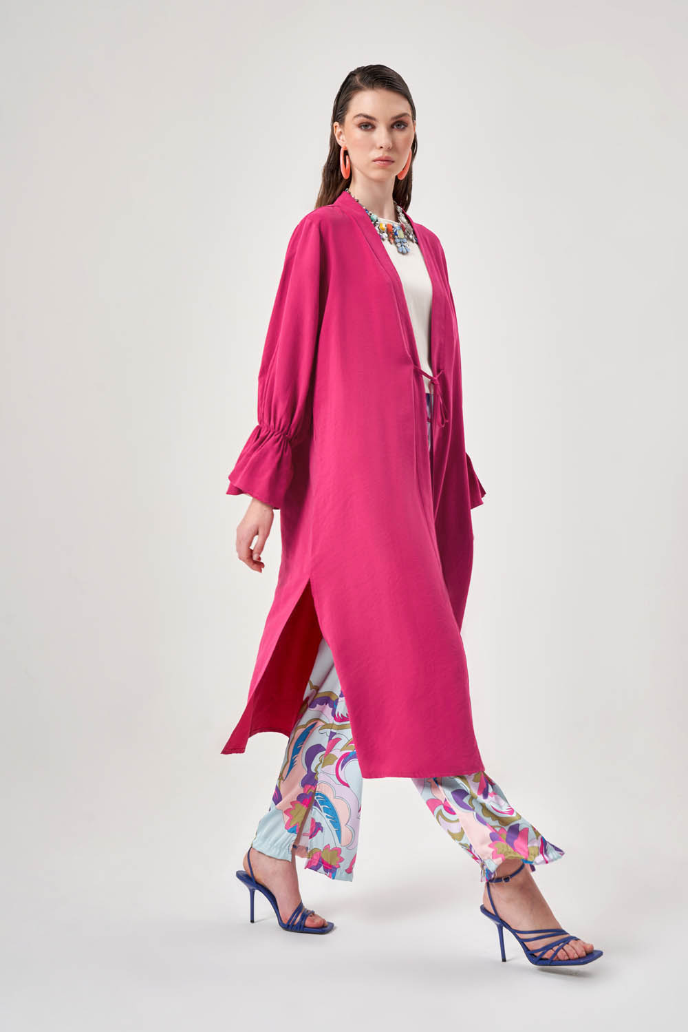 Cupra Kol Fırfırlı Fuşya Kimono