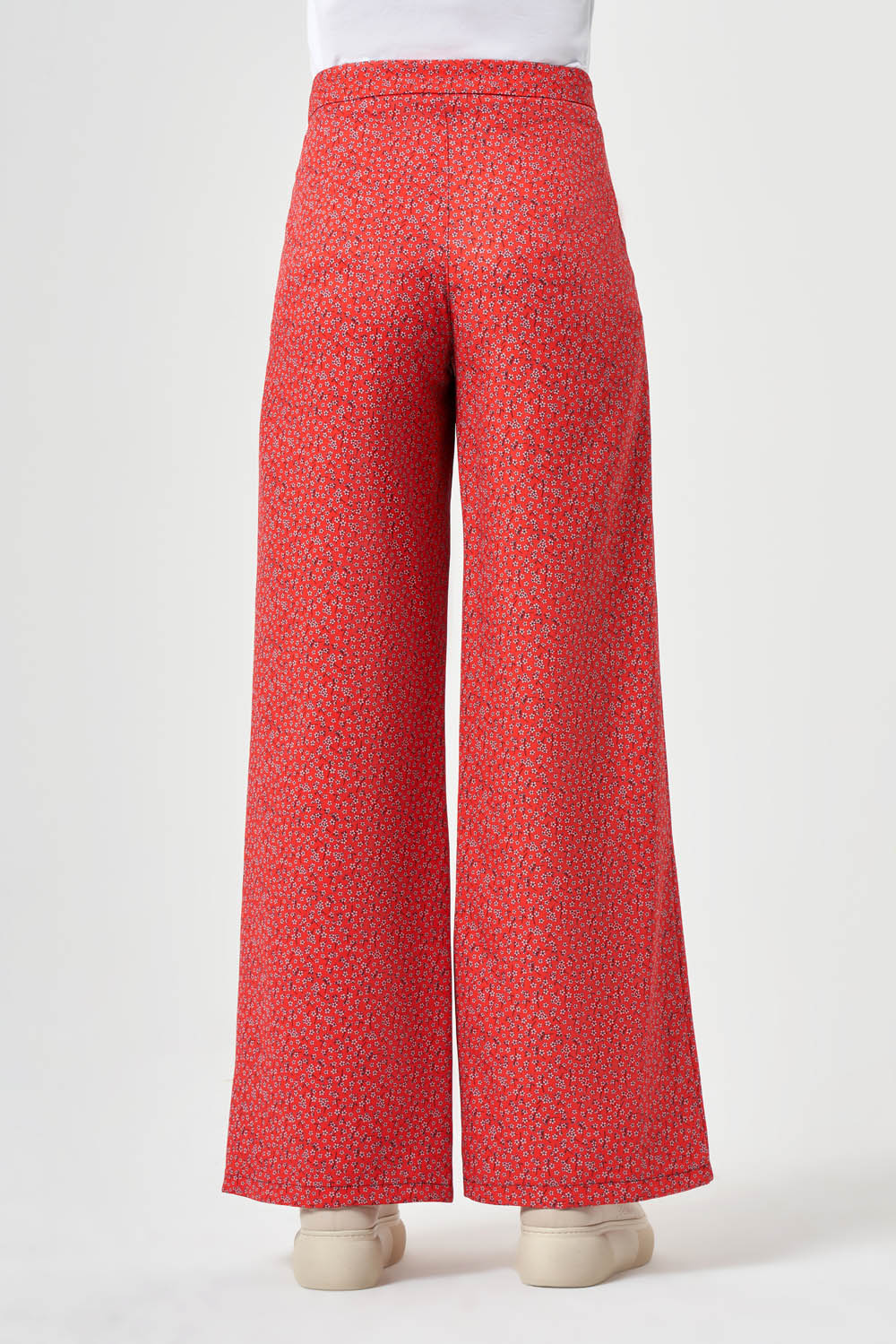 Desenli Bol Kesim Kırmızı Pantolon