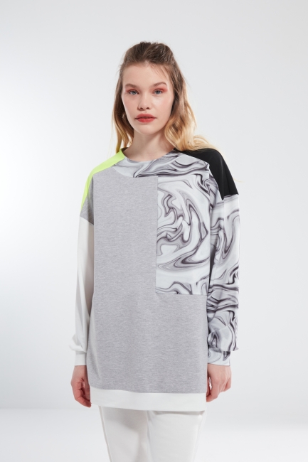 Mizalle - Digital Printed Gray Sweatshirt