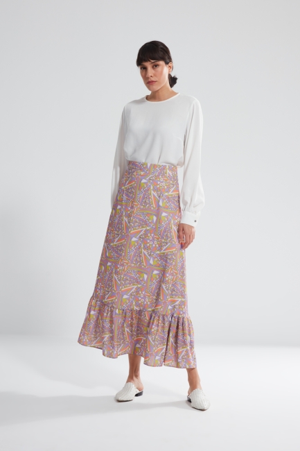 Mizalle - Digital Patterned Ruffle Skirt