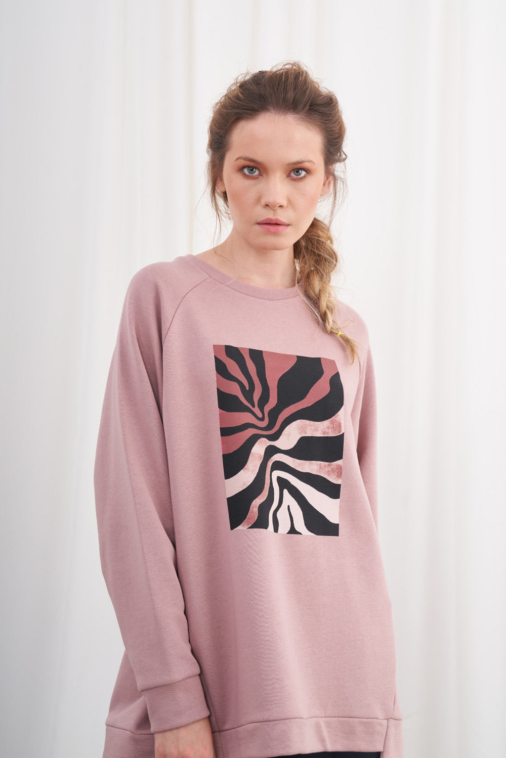 Asymmetric Cut Printed Rose Sweatshirt
