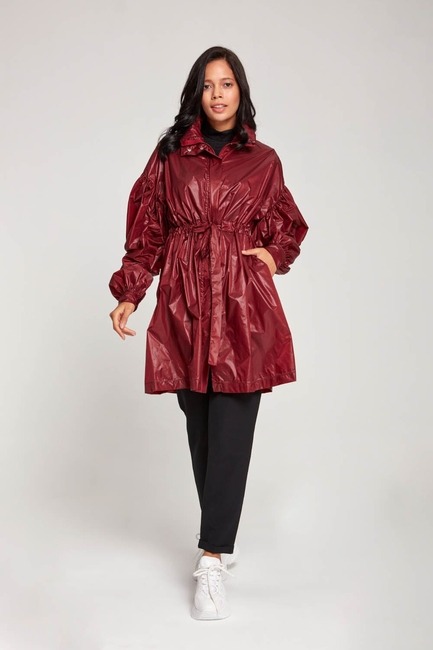 Mizalle - Balloon Sleeve Raincoat (Claret Red)