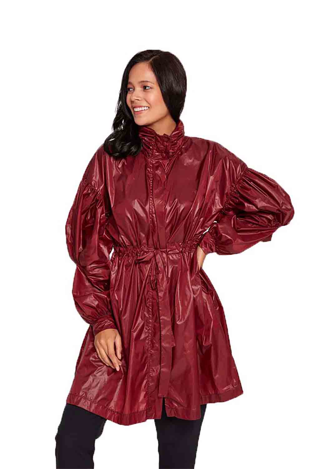 Balloon Sleeve Raincoat (Claret Red)