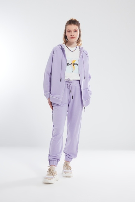 Mizalle - Bedside Stitched Lilac Sweatpants