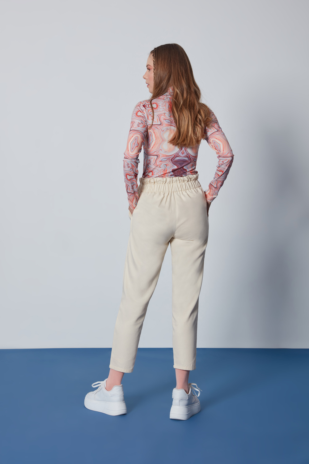 Beige Cotton Paperbag Trousers