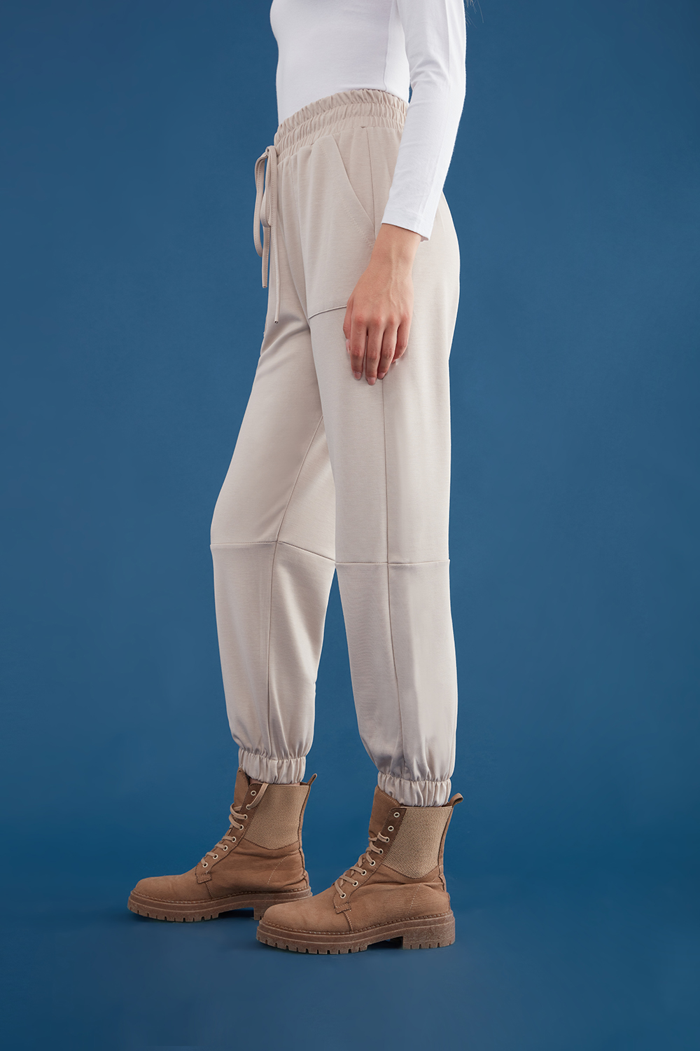 Beige Jogger Trousers with Elastic Hems