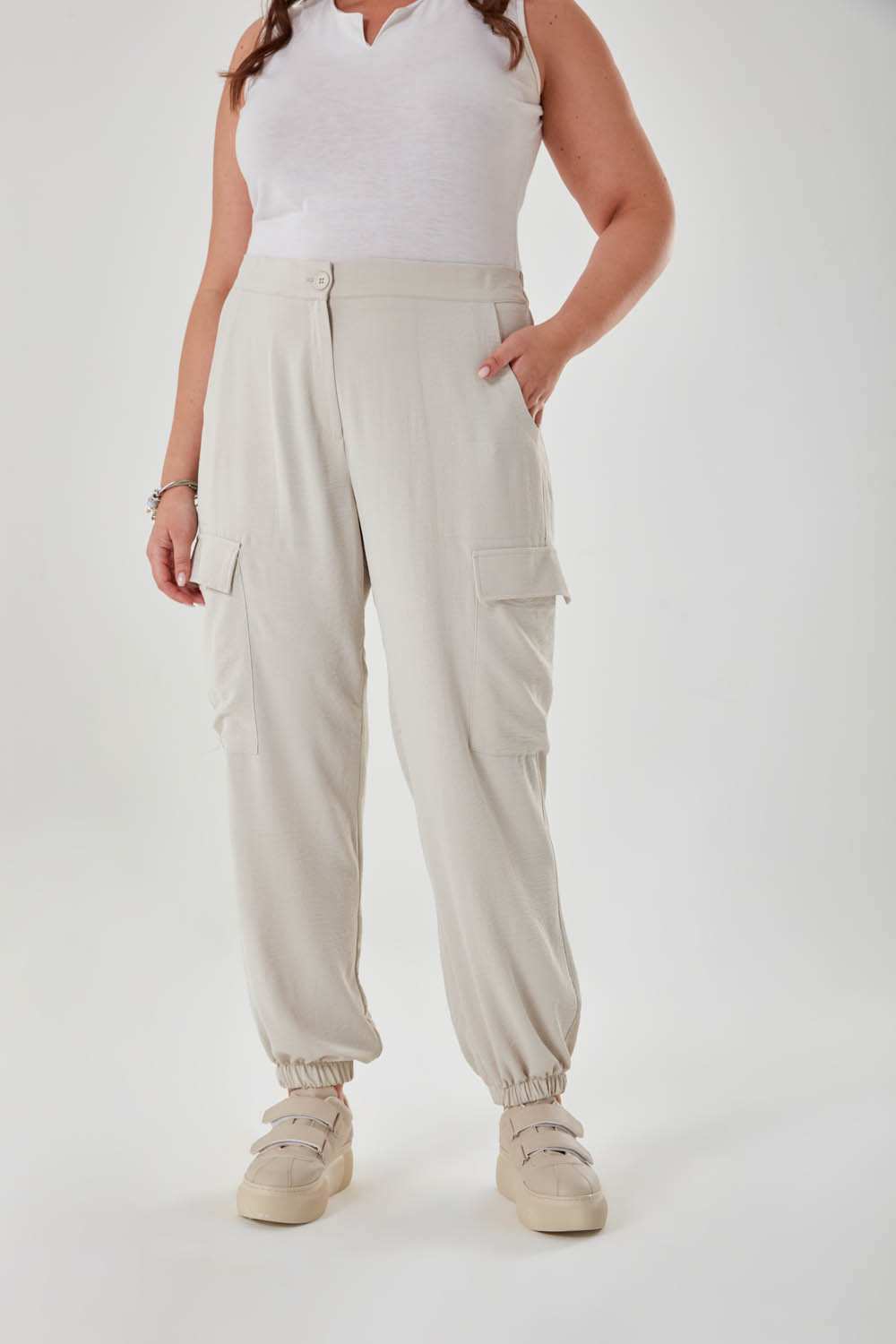 Beige Woven Trousers with Cargo Pockets