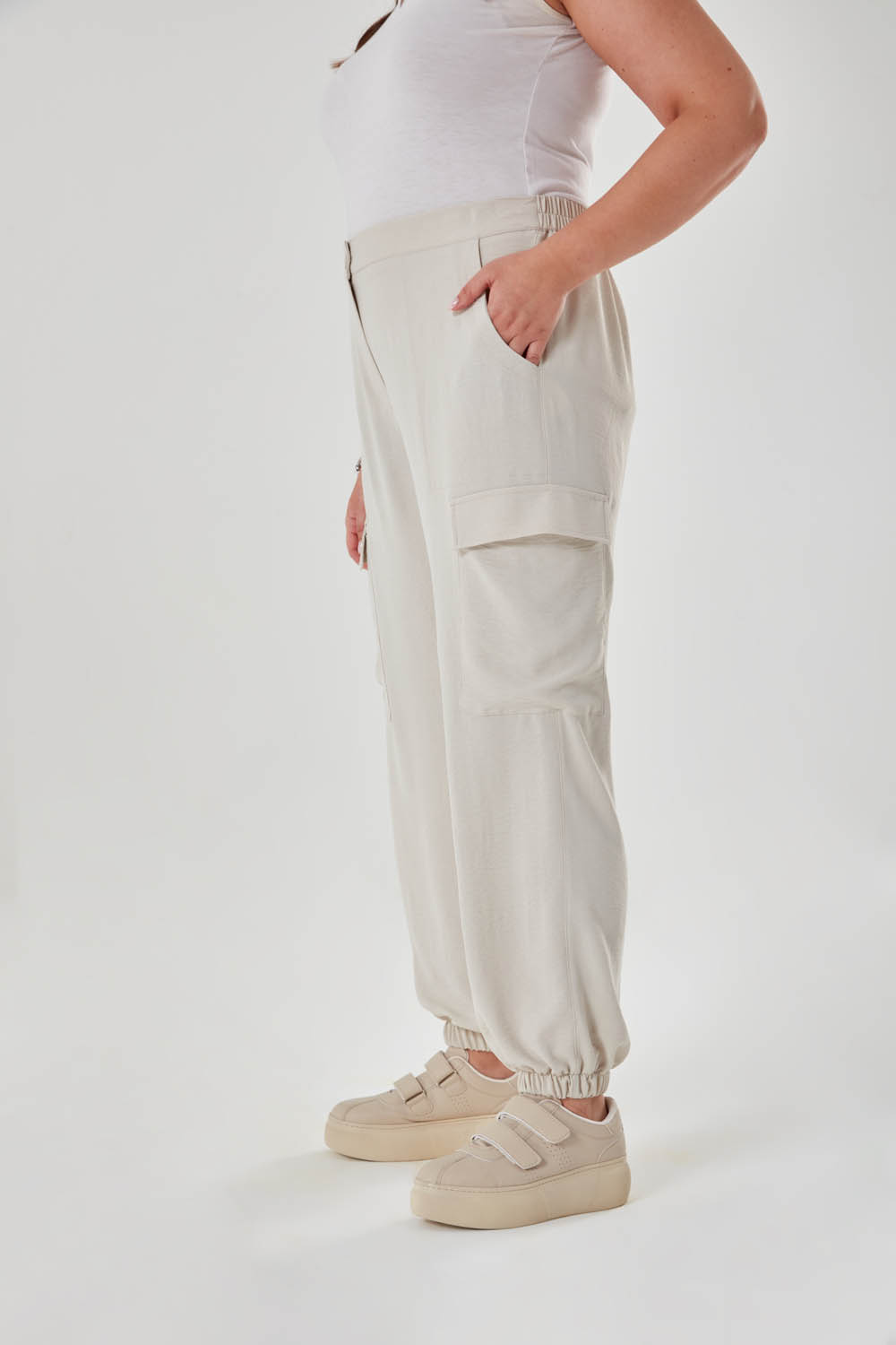 Beige Woven Trousers with Cargo Pockets