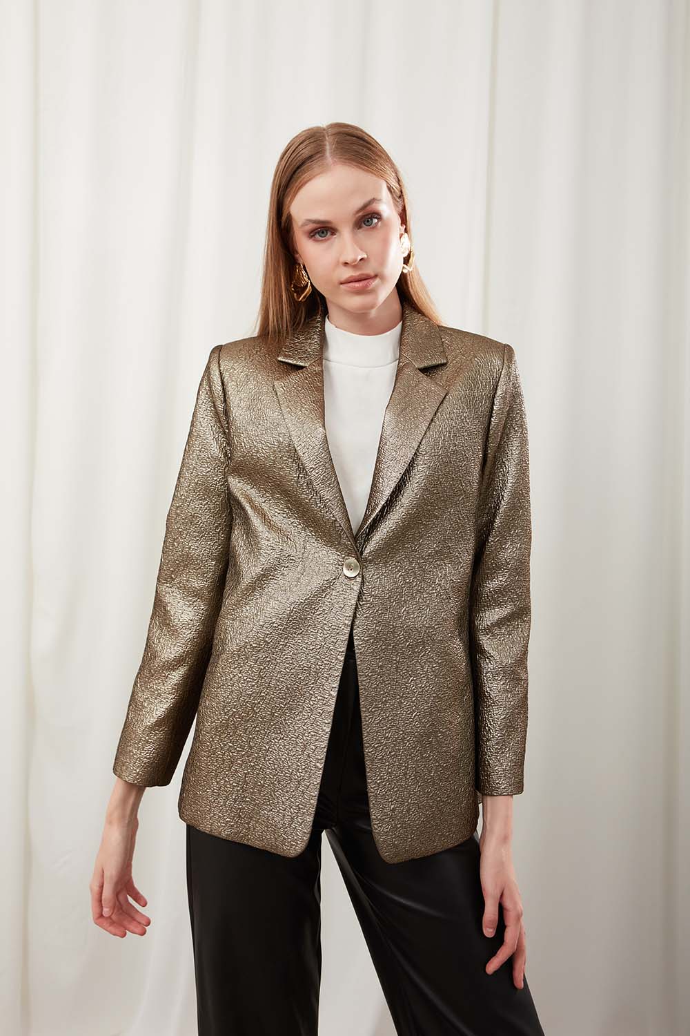 Belted Gold Jacket with Jacquard