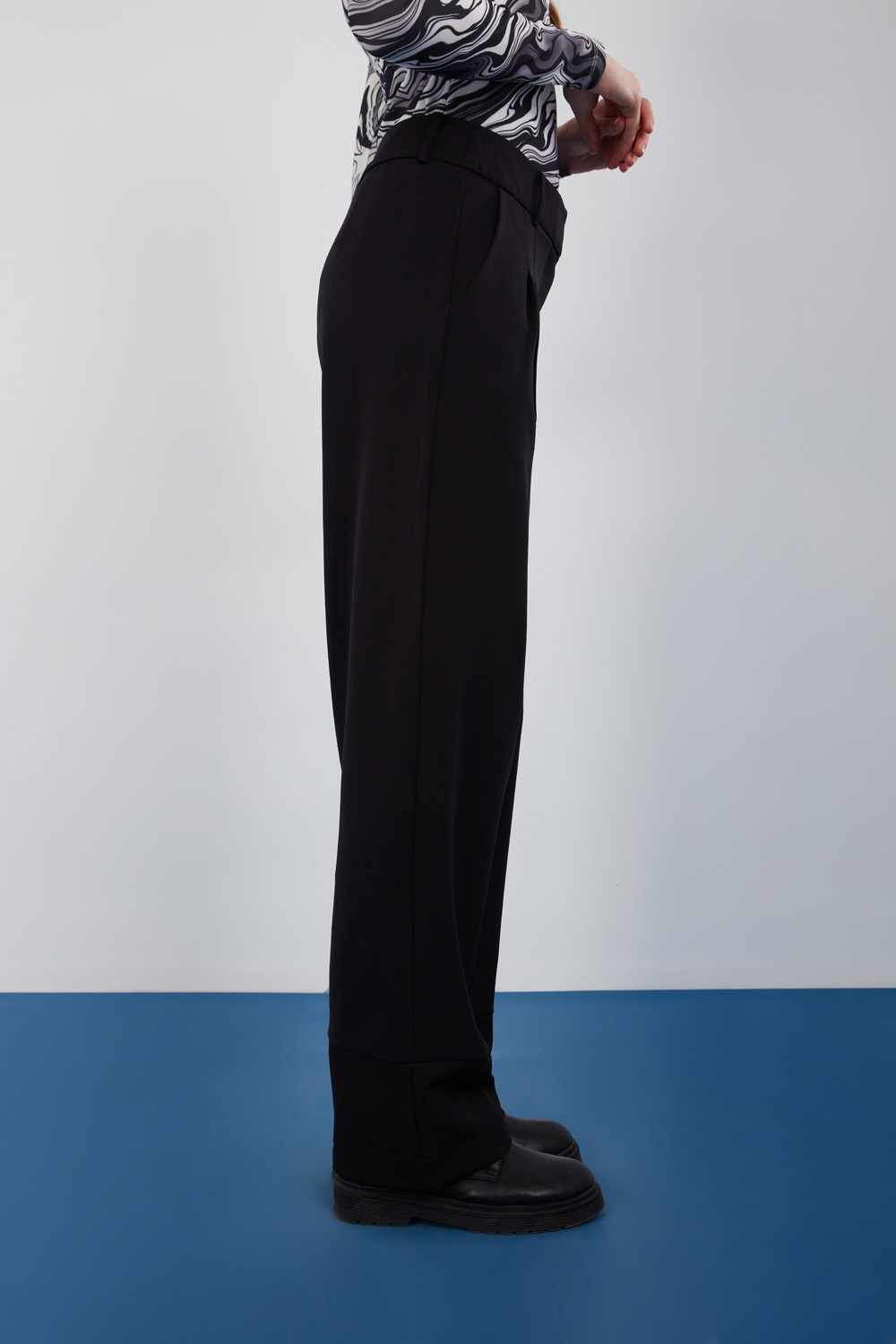 Black Boot Cut Trousers with Pleated Details