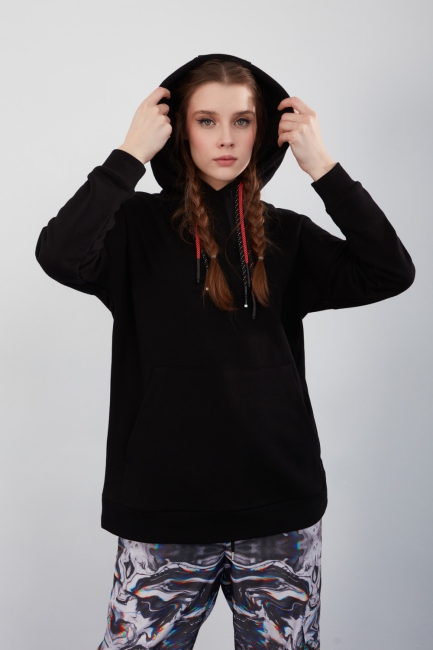 Mizalle - Black Hooded Sweatshirt