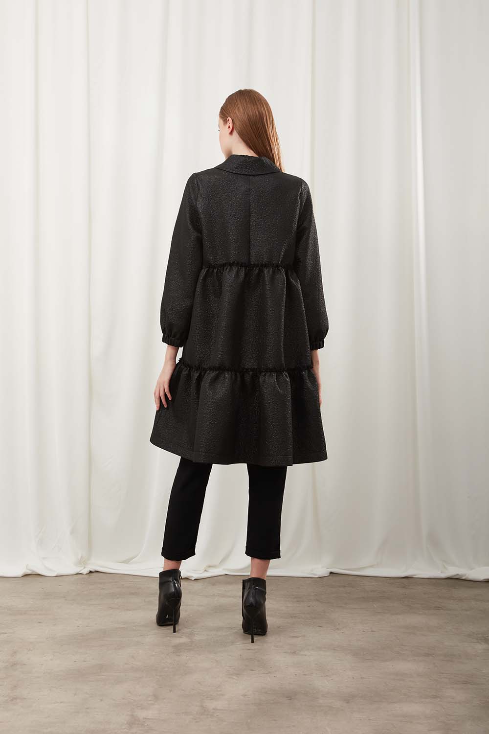 Black Jacquard Cape with Buttoned Collar