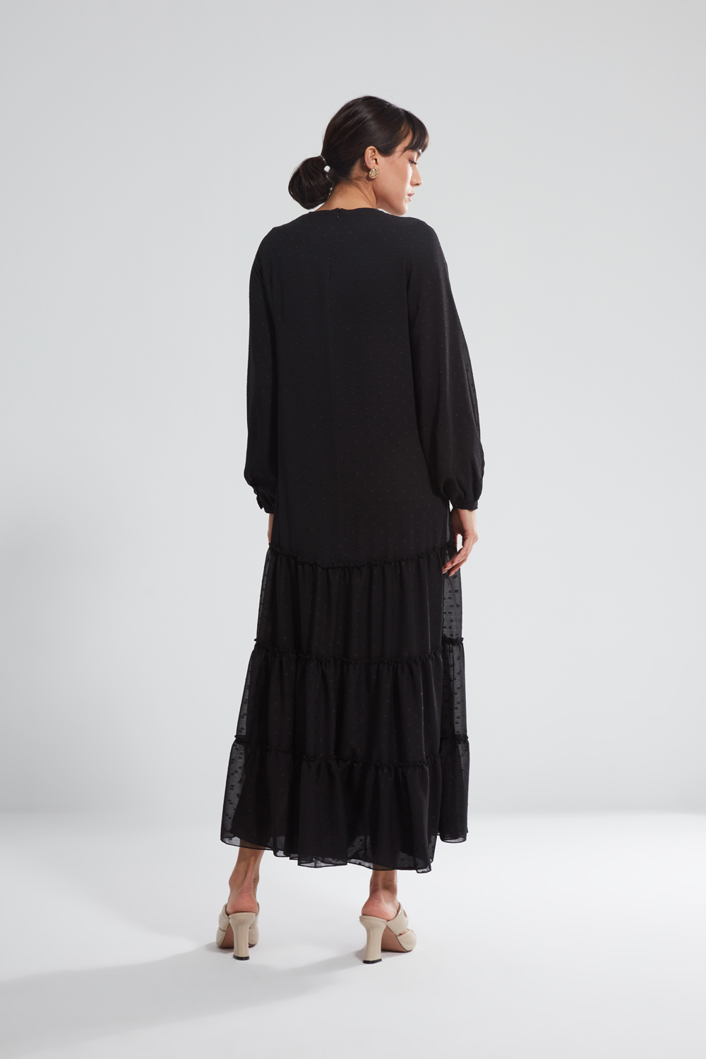 Black Maxi Dress With Ruffle Bottom Skirt