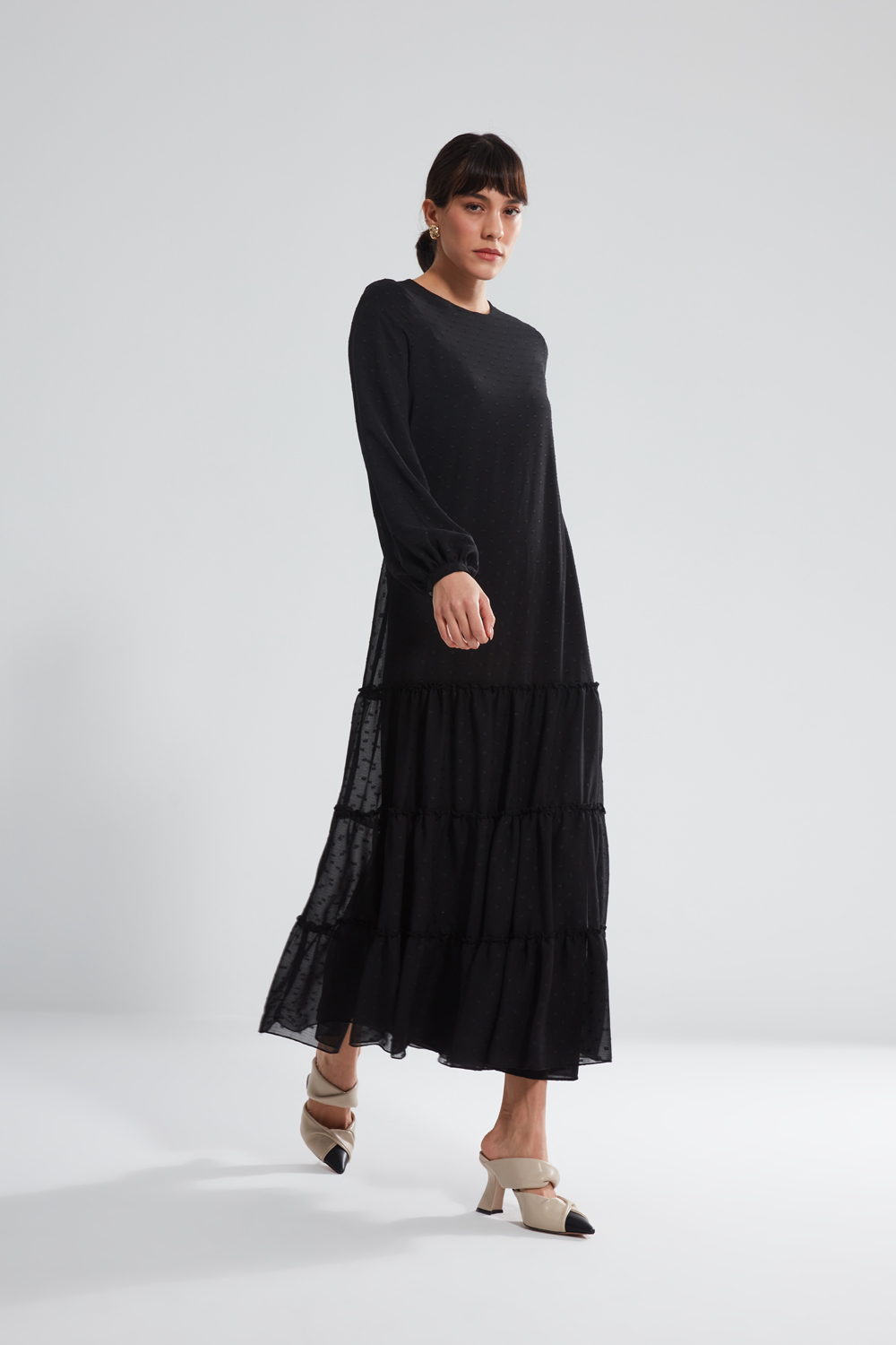 Black Maxi Dress With Ruffle Bottom Skirt