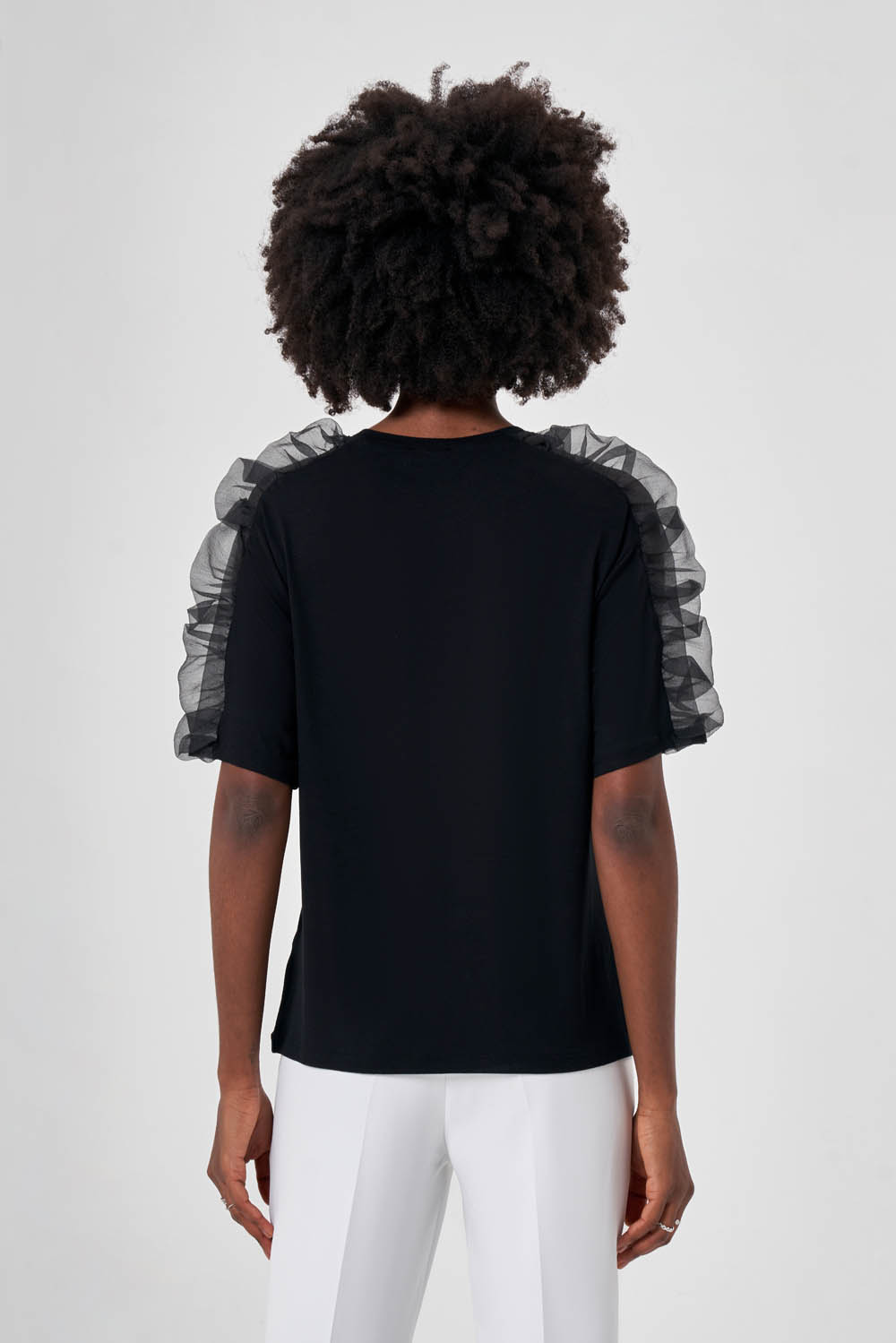 Black T-Shirt with Pleated Sleeves