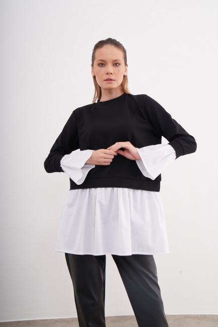 Mizalle - Black Tunic with Flounced Ends