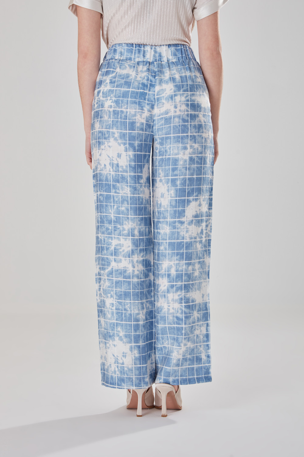 Blue Batik Patterned Checkered Trousers