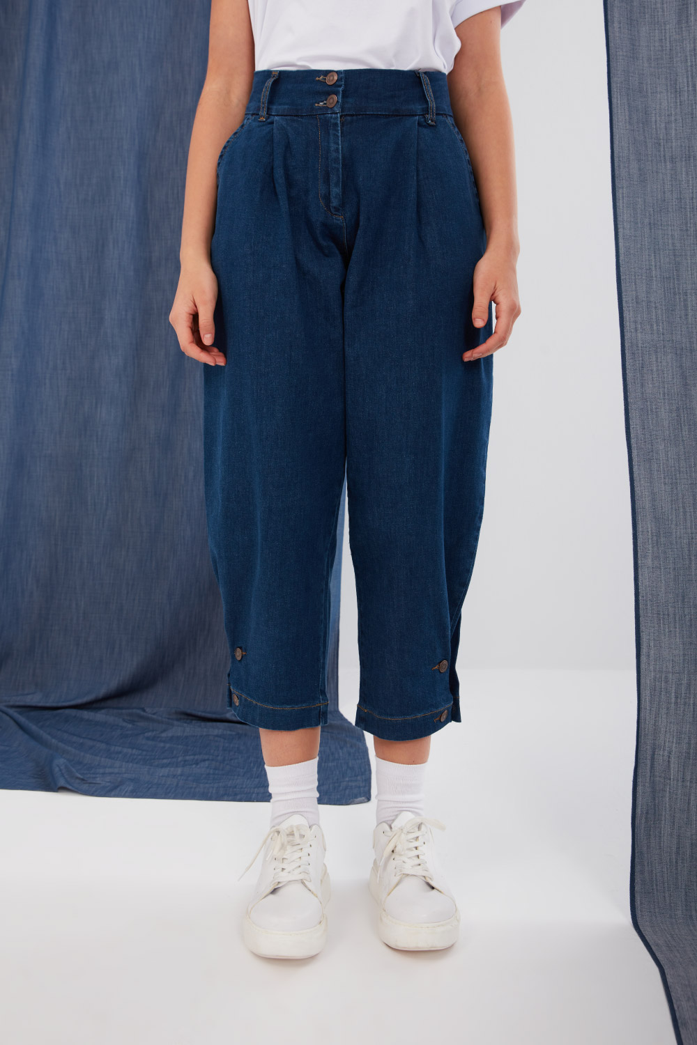 Blue Slouchy Jean Trousers with Buttons