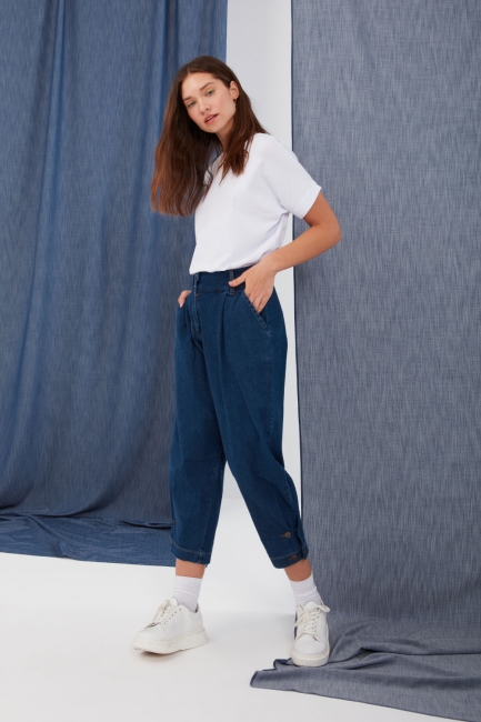 Mizalle - Blue Slouchy Jean Trousers with Buttons
