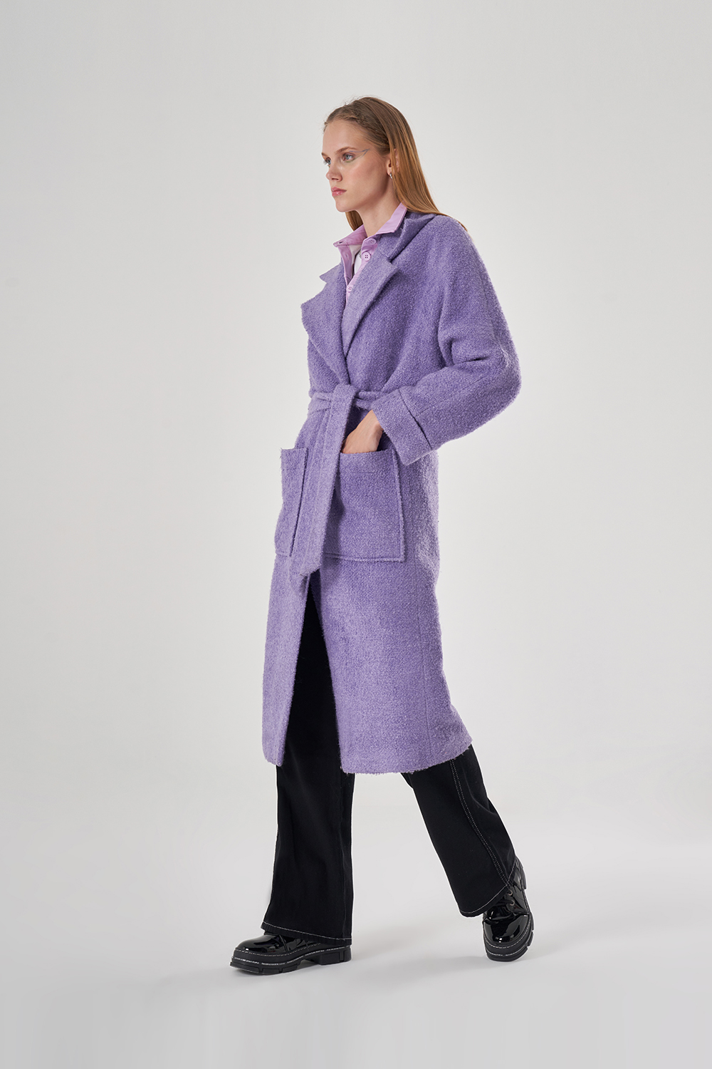 Boucle Textured Lilac Overcoat
