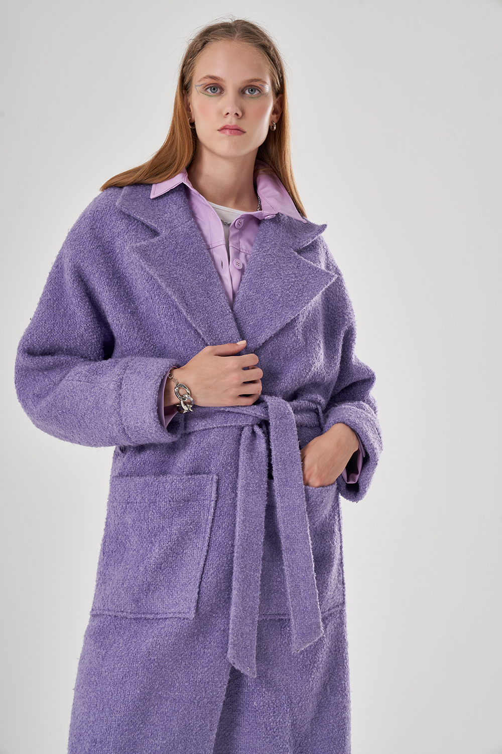Boucle Textured Lilac Overcoat