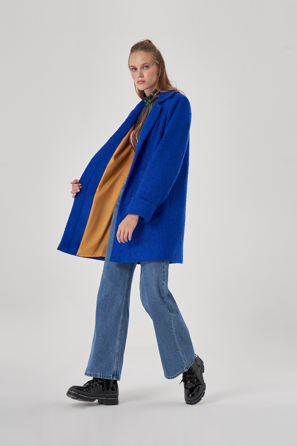 Boucle Textured Sax Blue Overcoat