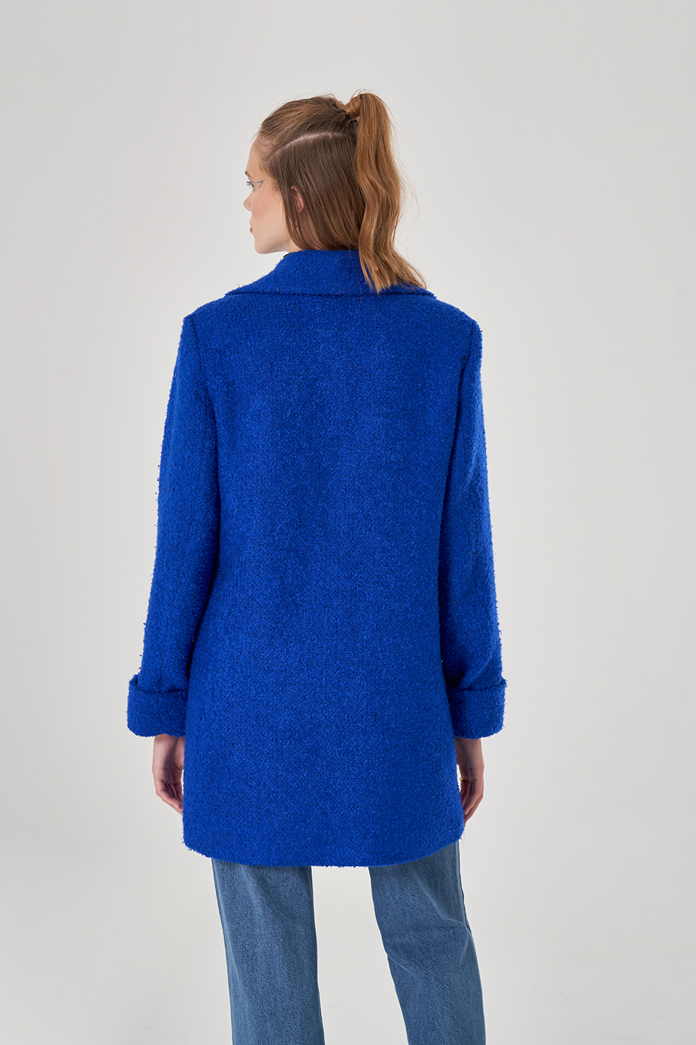 Boucle Textured Sax Blue Overcoat