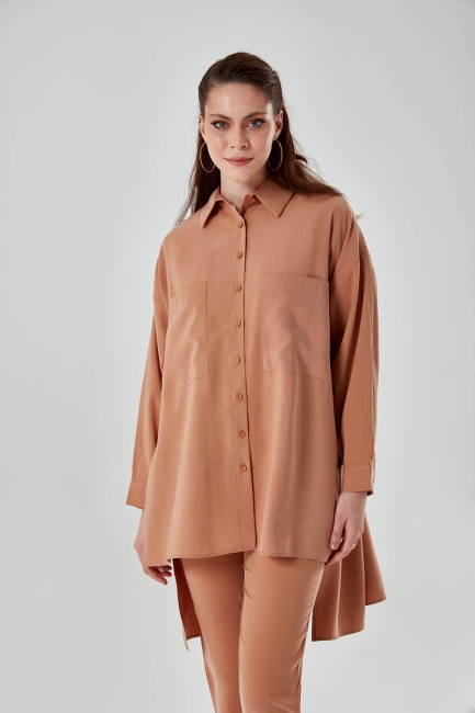 Mizalle - Classic Collar Oversize Camel Shirt Tunic