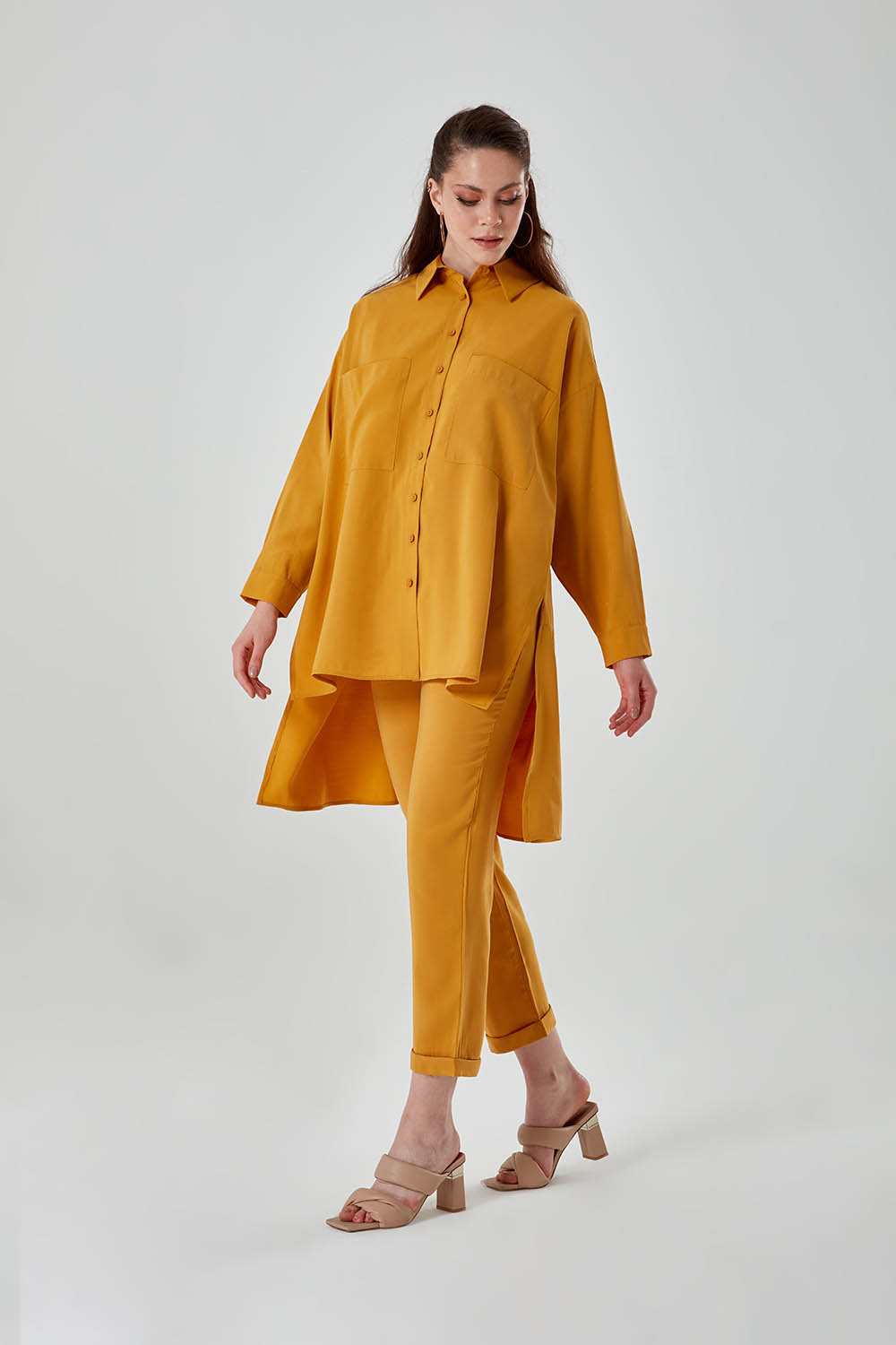 Classic Collar Oversize Saffron Shirt Tunic