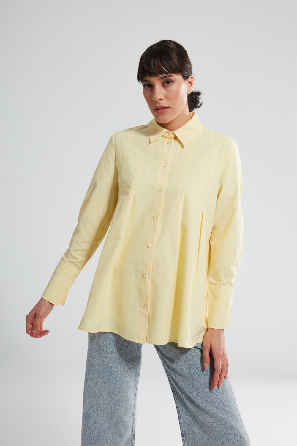 Classic Collar Yellow Pleated Shirt