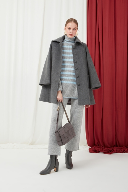 Mizalle - Coated Buttoned Anthracite Cachet Coat