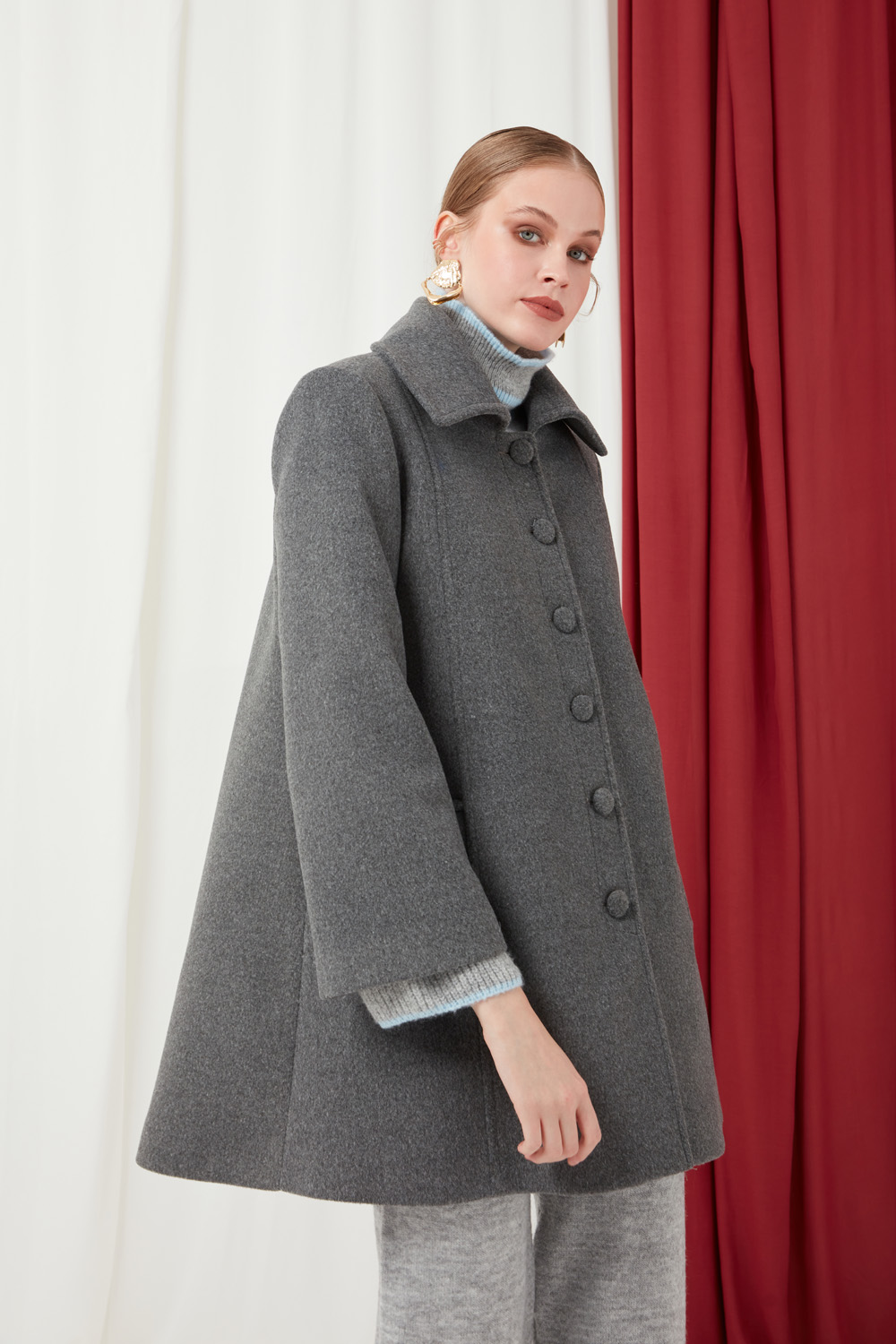 Coated Buttoned Anthracite Cachet Coat