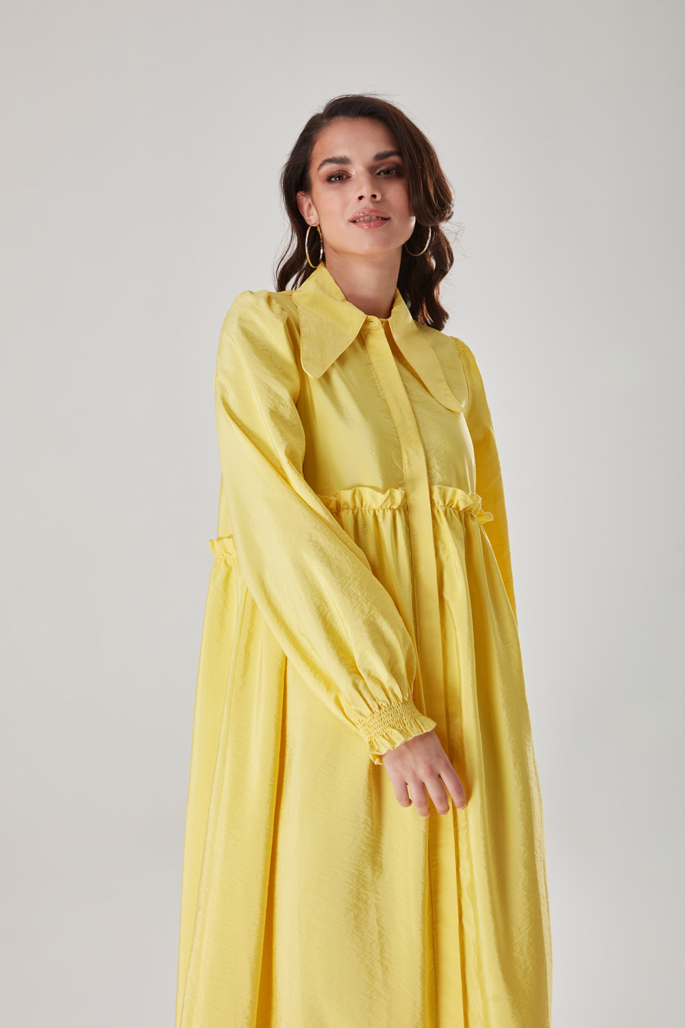Collar Detailed Designed Yellow Dress