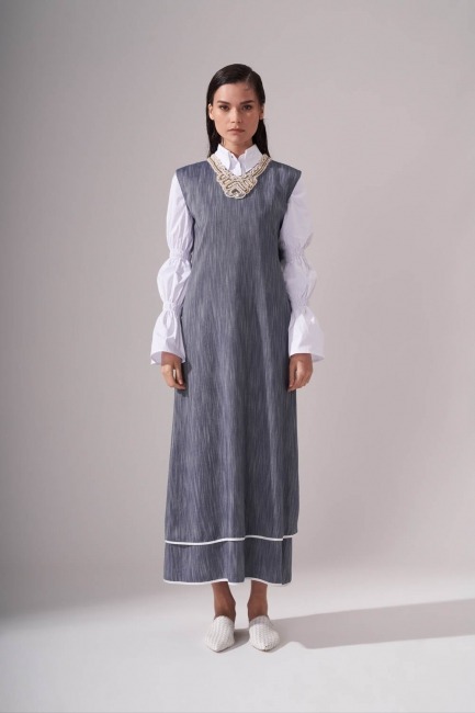 Mizalle - Collar Accessory Dress (Indigo)