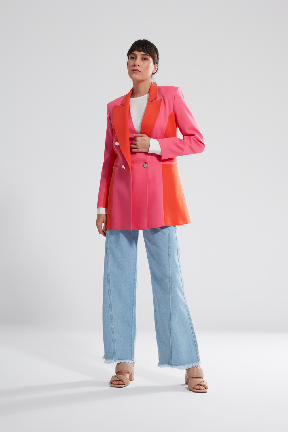 Colour Block Fuchsia Blazer Jacket