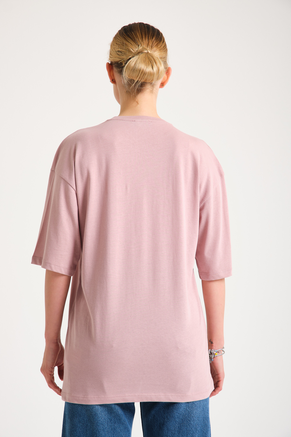 Crew Neck Crystal Printed Dusty Rose T-Shirt