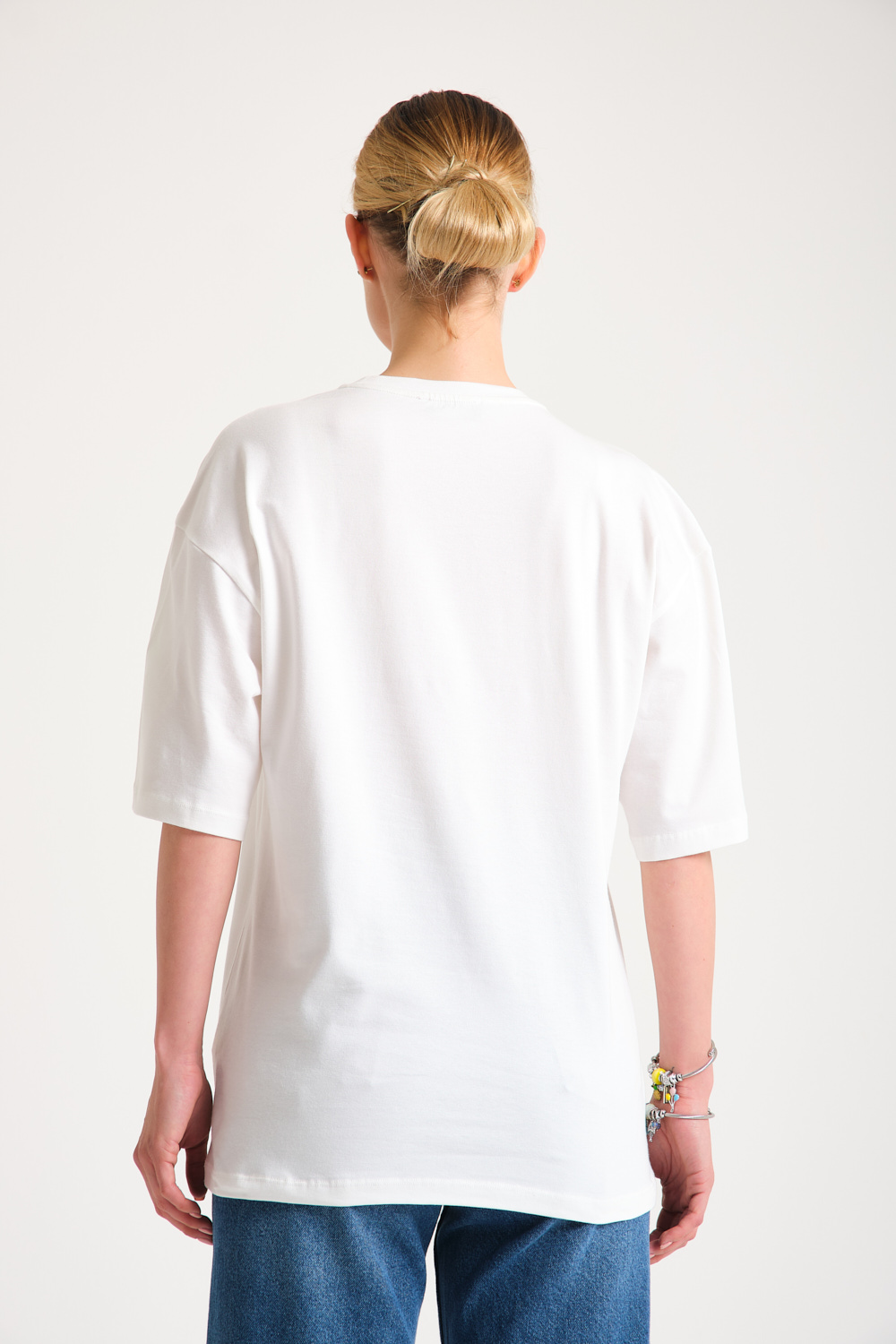 Crew Neck Crystal Printed White T-Shirt